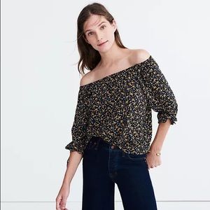 Madewell silk off the shoulder falling leaves top size small